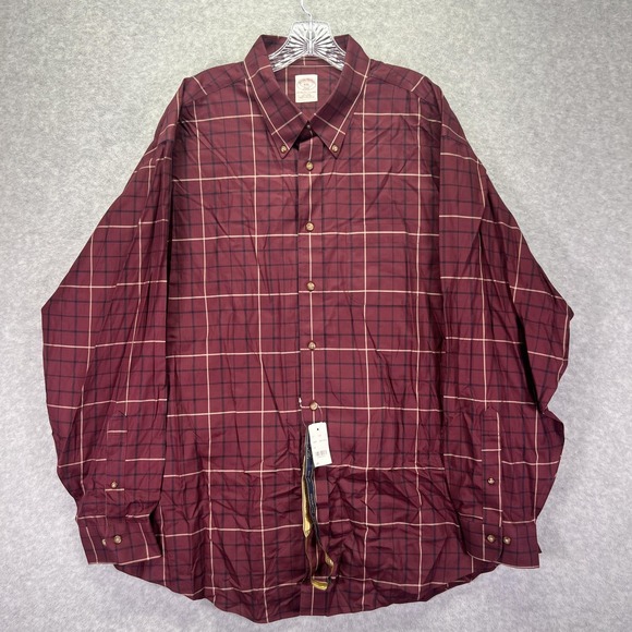 Brooks Brothers Shirt Mens 2XL XXL Red Plaid 346 Non Iron Cotton Button Down - Picture 1 of 8